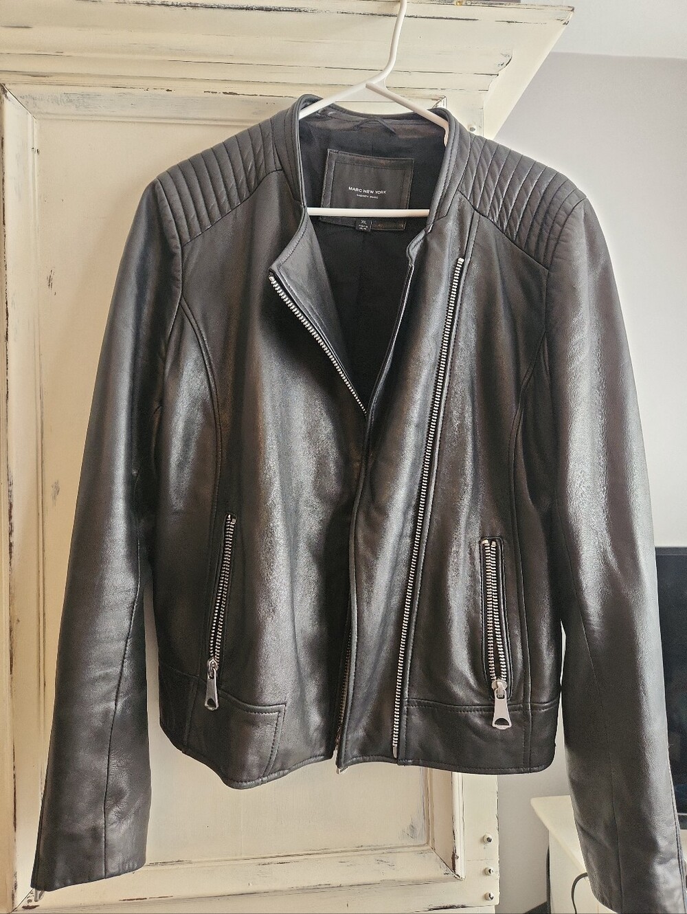 black leather moto jacket by Marc New York Andrew Marc Xl